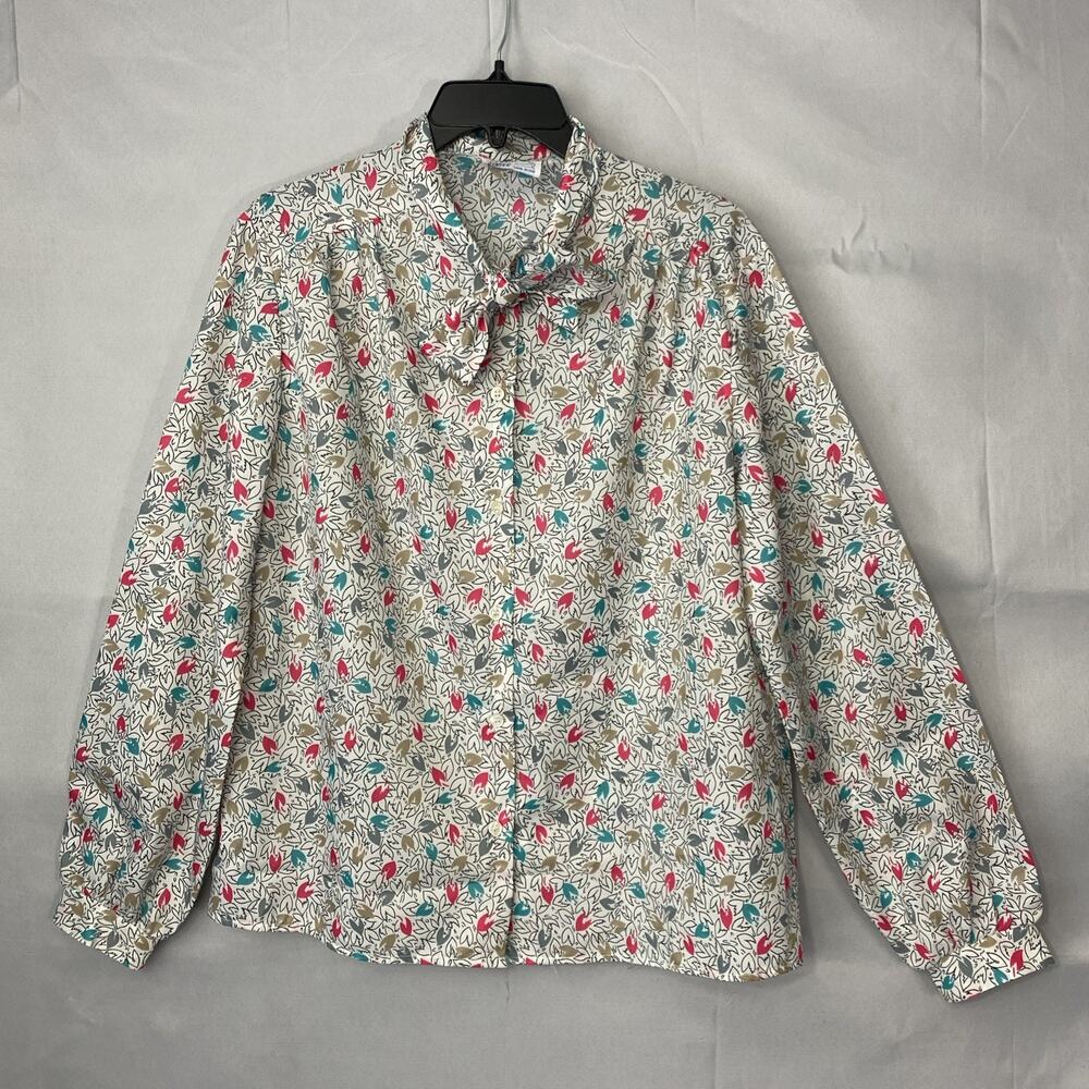 VTG Cape Cod Match Mates Blouse XL Pussybow Secretary 70s 80s Print Disco USA